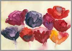 004 Blomster 21 - Akvarel p� papir 18 x 25 cm - Alettes Maleri (akvarel og akryl)