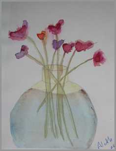 006 Blomster 26 - Akvarel p� papir 21 x 14 cm - Alettes Maleri (akvarel og akryl)