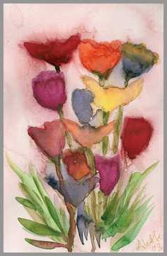 008 Blomster - Akvarel p� papir 26 x 17 cm - Alettes Maleri (akvarel og akryl)