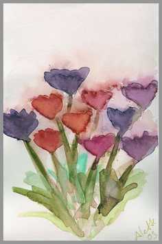 009 Blomster 20 - Akvarel p� papir 27 x 17 cm - Alettes Maleri (akvarel og akryl)