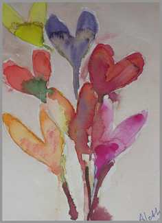 011 Flere krokus - Akvarel p� papir 24 x 15 cm - Alettes Maleri (akvarel og akryl)