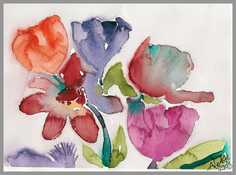 013 Pink blomst - Akvarel p� papir 20 x 30 cm - Alettes Maleri (akvarel og akryl)