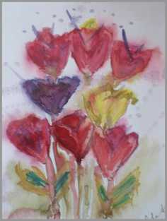024 Blomster med st�vdragere - Akvarel p� papir 25 x 19 cm - Alettes Maleri (akvarel og akryl)