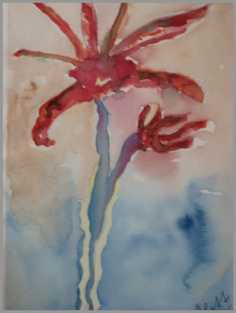 031 Strittende blomst - Akvarel p� papir 30 x 20 cm - Alettes Maleri (akvarel og akryl)