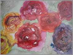 032 Forskellig-farvede rosenknopper - Akvarel p� papir 29 x 38 cm - Alettes Maleri (akvarel og akryl)