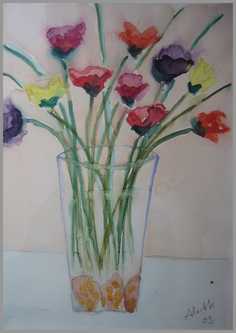 039 Blomster i vase 2 - Akvarel p� papir 35 x 26 cm - Alettes Maleri (akvarel og akryl)