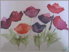 040 Sp�de blomster - Akvarel p� papir 17 x 24 cm - Alettes Maleri (akvarel og akryl)