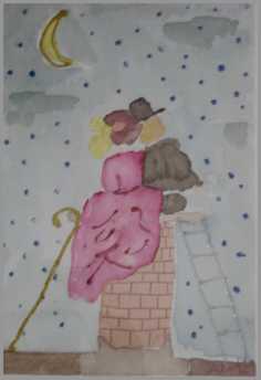 047 Hyrdinden og skorstensfejeren 3 - Akvarel p� papir 26 x 17 cm - Alettes Maleri (akvarel og akryl)