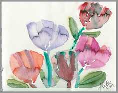 059 For�rsblomster - Akvarel p� papir 17 x 25 cm - Alettes Maleri (akvarel og akryl)
