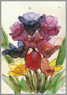 069 H�je T 4 - Akvarel p� papir 27 x 17 cm - Alettes Maleri (akvarel og akryl)