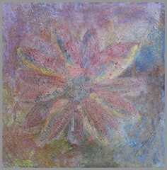 074 Rustik blomst - Akryl p� l�rred 50 x 50 cm - Alettes Maleri (akvarel og akryl)