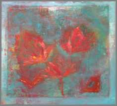 195 Blomster i gr�nt - Akryl p� l�rred 49 x 49 cm - Alettes Maleri (akvarel og akryl)